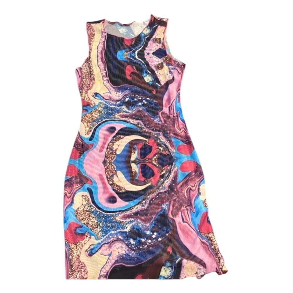 SLEEVELESS MARBLE PRINT BODYCON DRESS SIZE SMALL